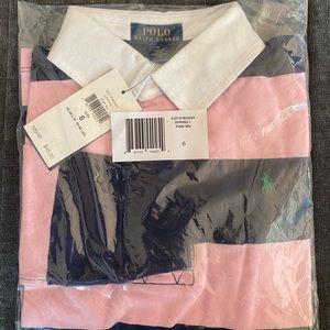 POLO Ralph Lauren BOY Striped Cotton Rugby (LS) Shirt - PINK/NAVY - Size 6
